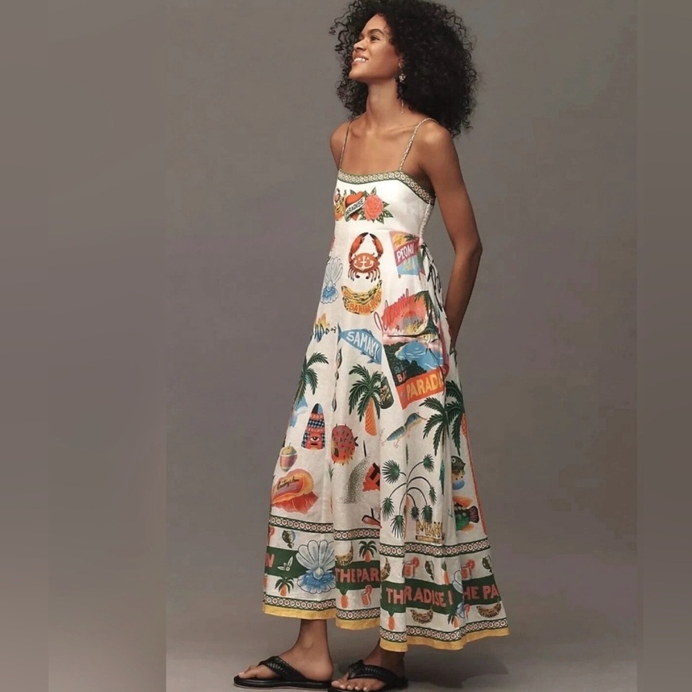 NWT MAISON D'AMELIE Linen Blend Paradise Inn Maxi Sundress with Pockets